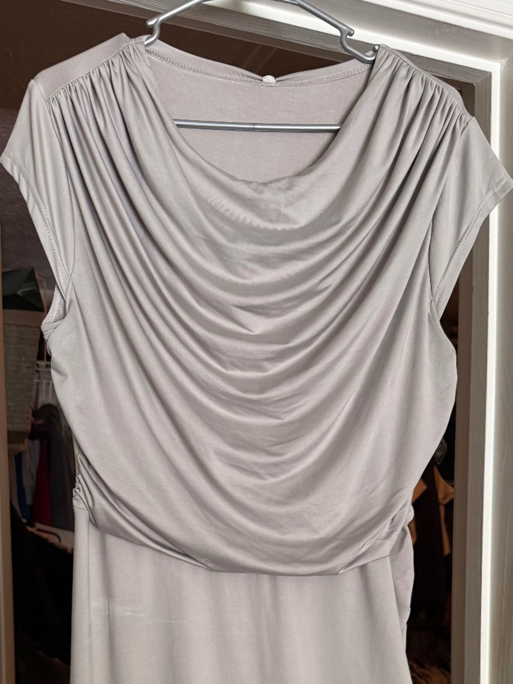 Queenus Light Gray Ruched Cowl Neck Sheath Dress Knee Length Size 2XL